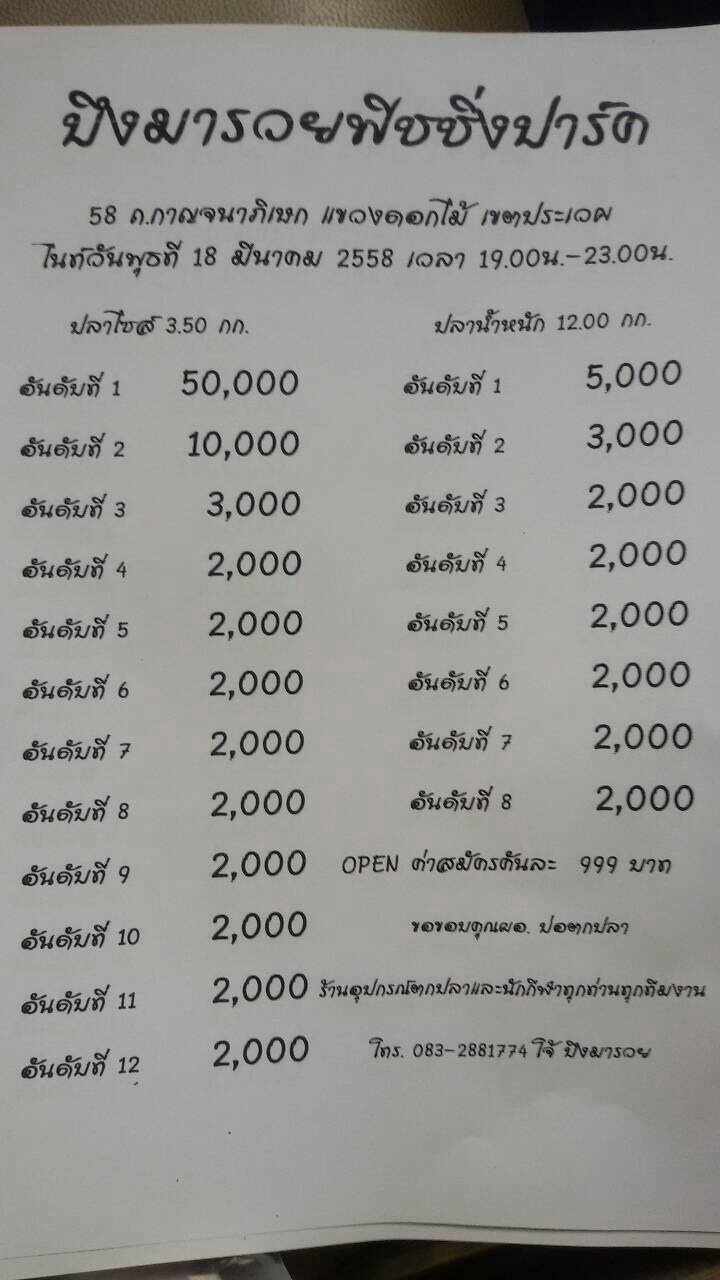 บ่อตกปลาบึงมารวย ไนท์ 50,000 วันที่ 18 มี.ค.2558