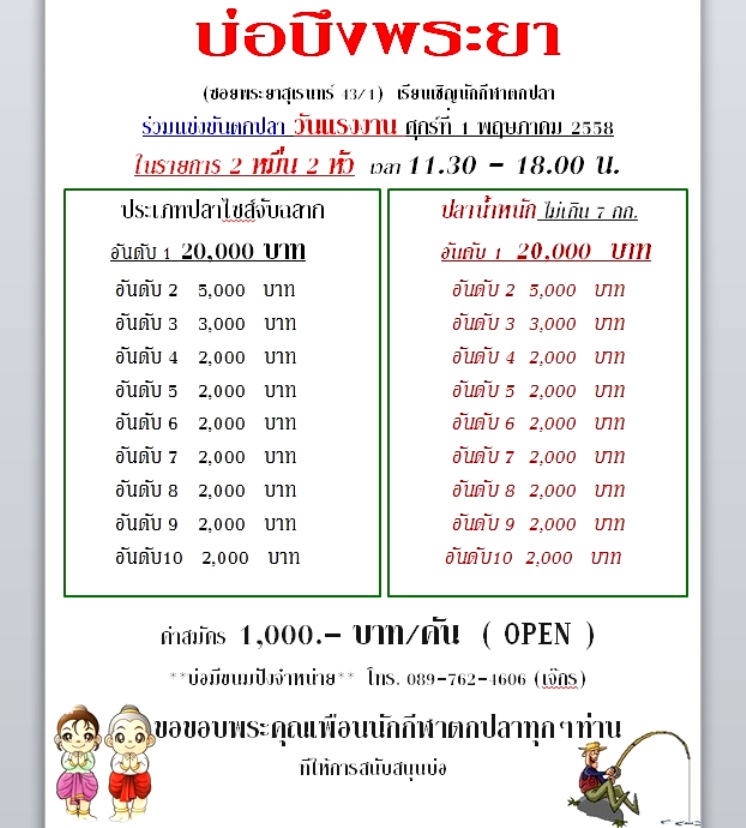 ชิง 20,000.- ทุกคืนวันศุกร์ และ10,000 สองหัววันอาทิตย์ ที่บึงพระยา บ่อน้าเปีย