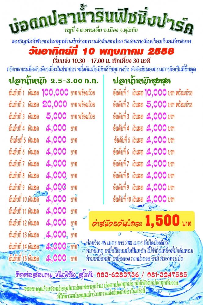 แมท 100,000 น้ำรินฟิชชิ่งปาร์ค สุโขทัย 10พ.ค.58