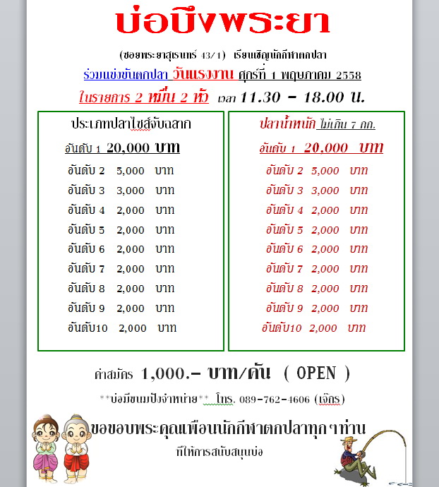 ศุกร์วันแรงงานนี้ ชิง 20,000 สองหัว เบาๆ ย้ายมากลางวันที่ "บึงพระยา" ~(˘▾˘~)  