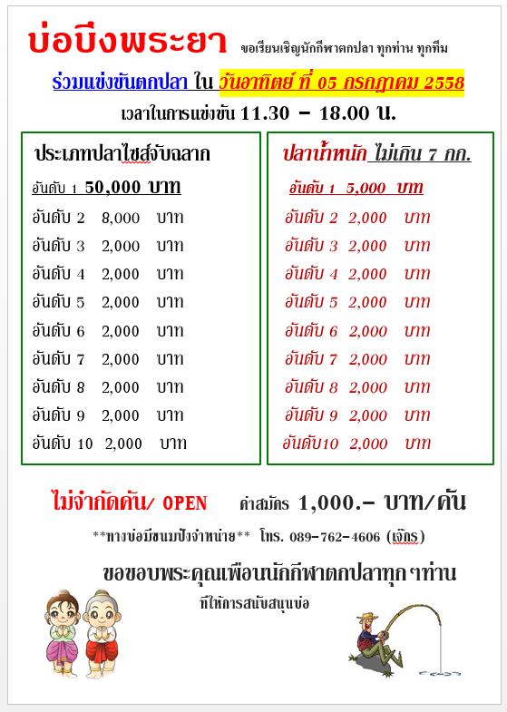 บึงพระยา อาทิตย์ 28 มิ.ย. 58 หัว 30,000 น็อค 33,000 แล้วจ้า