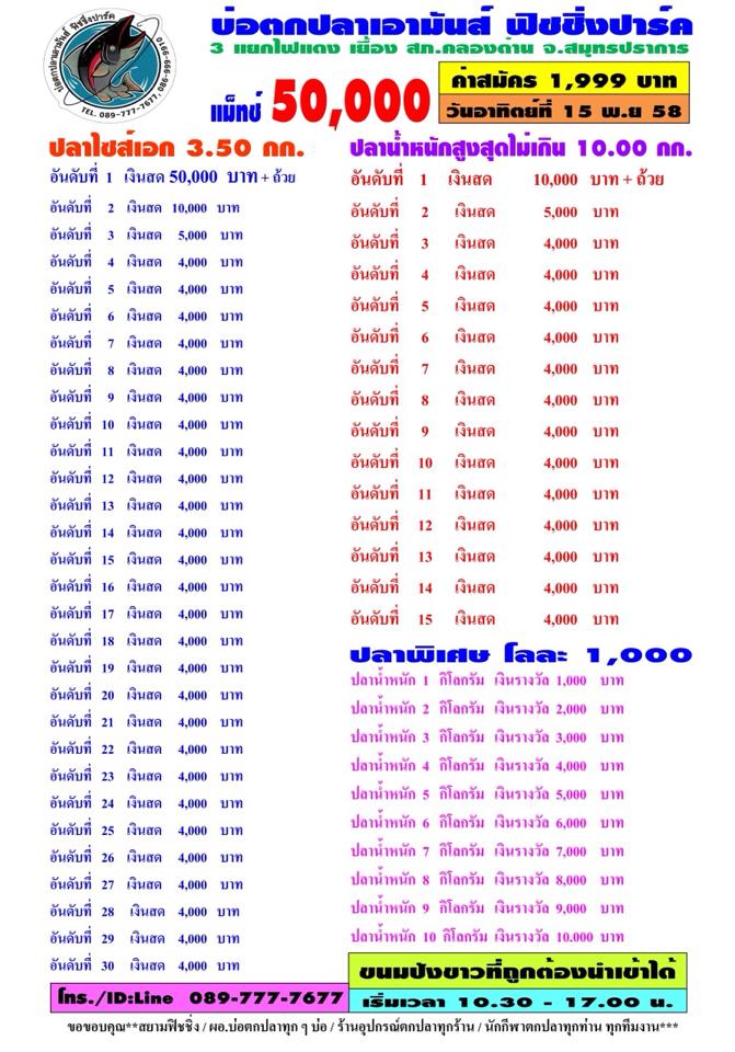  เอามันส์ ไม่ต้องลงเงินเพื่ม ปลานอ็คไว โลละ 1,000 หัว 50,000หาง4,000 รวม55รางวัล