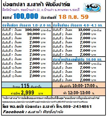 อาทิตย์ที่ 18 ก.ย.59 แมทซ์ 100,000 บ่อ ส.เสาห้า จอง 115 คัน 