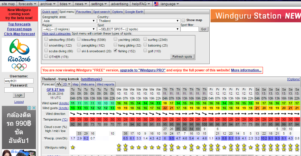 การตั้งค่า wave direction ใน windguru