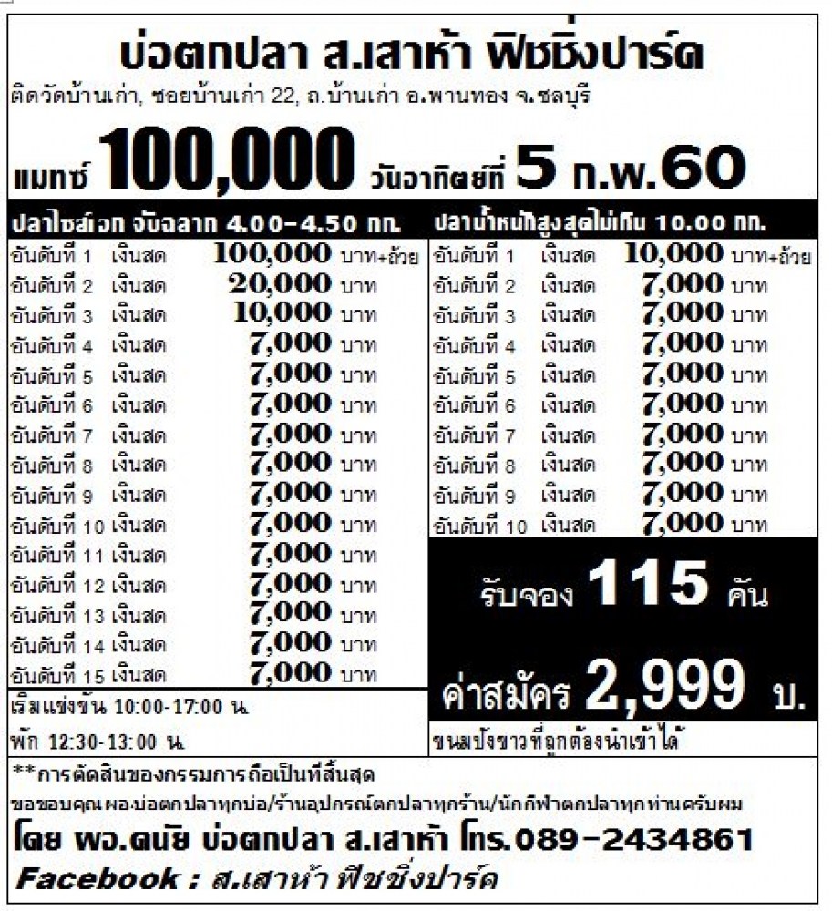 อาทิตย์ที่ 5 ก.พ.60 แมทซ์ 100,000 บ่อ ส.เสาห้า จอง 115 คัน 