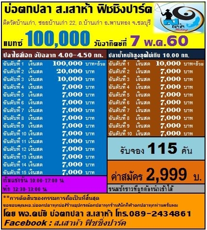 อาทิตย์ที่ 7 พ.ค.60 แมทซ์ 100,000 บ่อ ส.เสาห้า จอง 115คัน