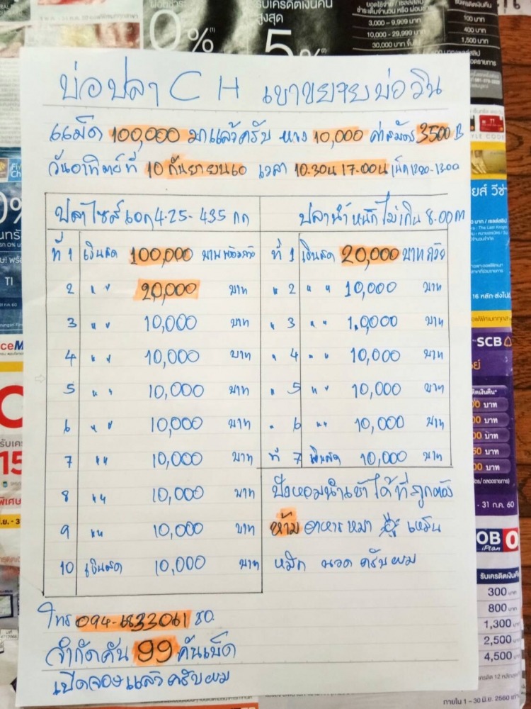 หัว 30000 บาท หาง 2000 บาท ไนท์ศุกร์ที่ 28  กรกฎาคม 2560 รวม **21 ช่อง**