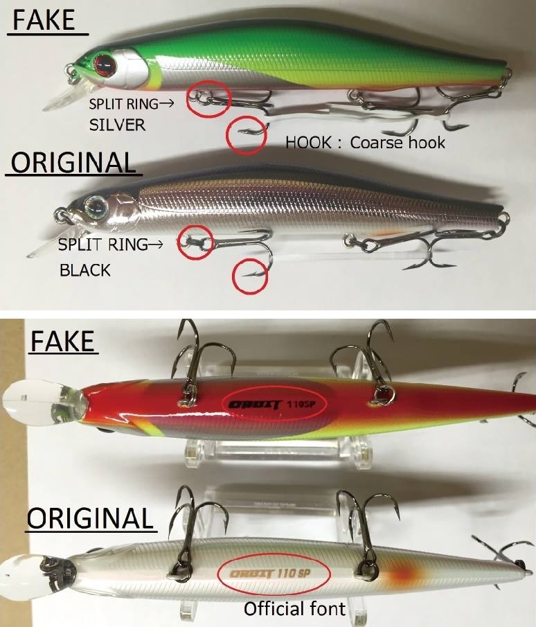  [b]Zipbaits Orbit 110SP[/b]
จุดสังเกตุ
- Split Ring ของแท้สีดำ ของปลอมสีเงิน
- ฟอนท์ 100 SP ใต้ท