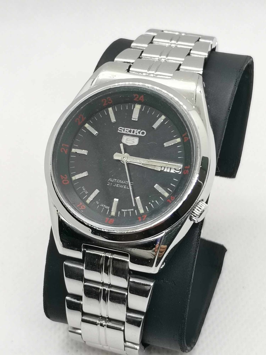 นาฬิกา Seiko 5​ Automatic กลไกลระบบเครื่อง 7s26  หน้าดำหลักเงิน ของแท้100%