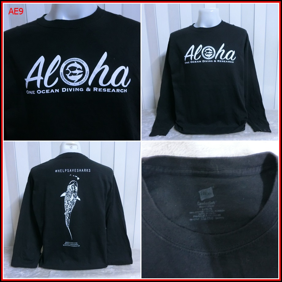 AE9.ONE OCEAN DIVING  เสื้อยืด US ลายปลา แขนยาว  ของ ALOHA   SIZE L อก 44 นิ้ว ยาว 28.5 นิ้ว 160 บาท