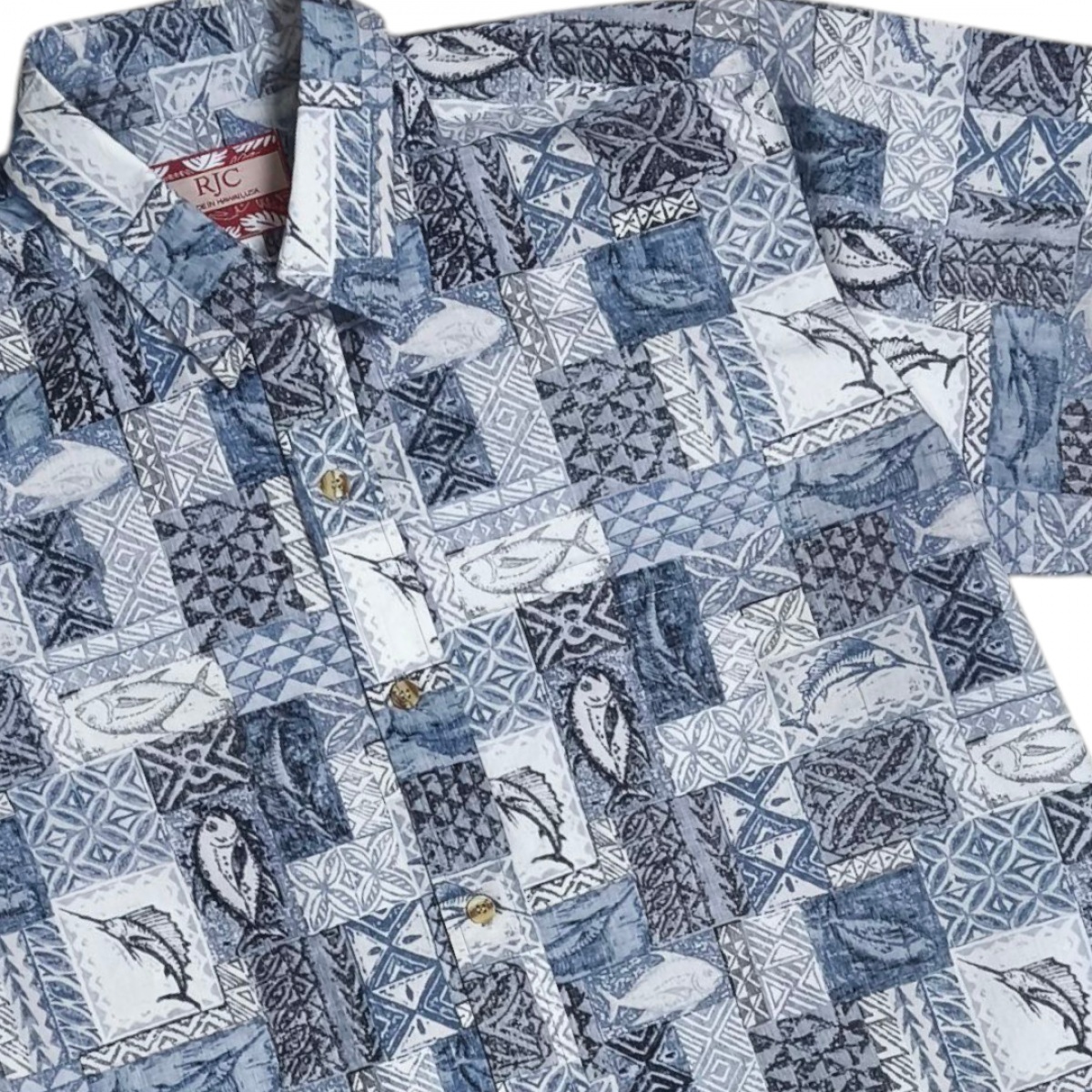 RJC Fishing ลายปลาเชิ้ตแขนสั้น 46นิ้ว Made in Hawaiian USA