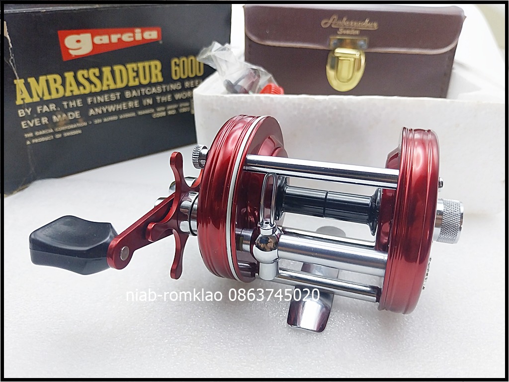 [N]--> Abu 6000แดง 2หน่วงโล่ห์ใหญ่ คลิกเสียงสปริง ปี1970 New Old Stock สะสม