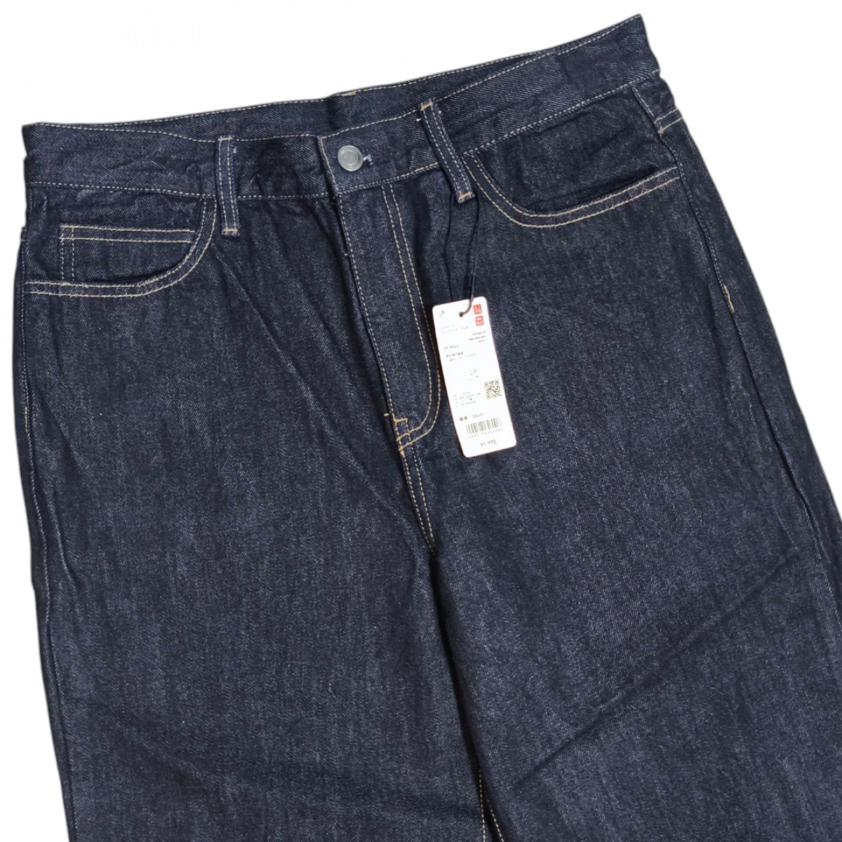 Uniqlo สียีนส์เข้มๆผ้าด้านทรงกระบอกใหญ่ styleเกาหลี เอว 32นิ้ว