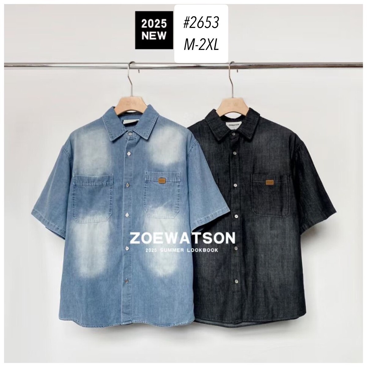 เสื้อแบรนด์ZOEWATSON เสื้อเชิ้ตยีนส์สีฟอก 2สี แขนสั้น เนื้อผ้าดี 