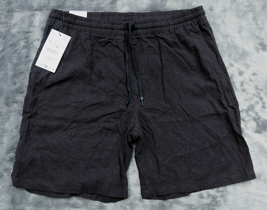 ZARA man /L/XL กางเกงขาสั้นเอวยางยืดเนื้อผ้าผสมลินินสีดำสวยใหม่แท้ รวมส่ง Flash
