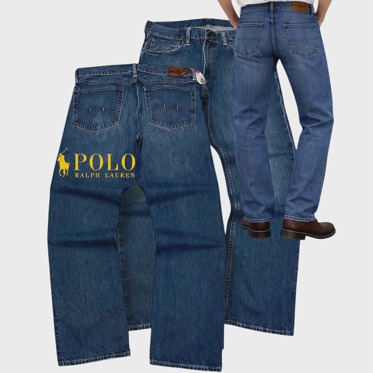 Polo Ralph Lauren ยีนส์ เดิมๆปลายขายังไม่เคยถูกตัดเย็บลูกโซ่เอว 36 นิ้ว