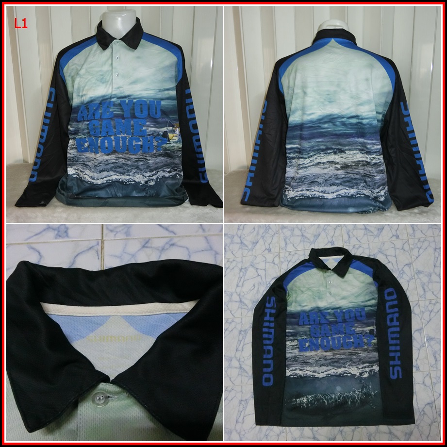 L1.เสื้อตกปลา SHIMANO เสื้อใส่ออกทริปกลางแจ้งตกปลามือสอง เนื้อผ้าบาง ลื่น ชนิดผ้าแห้งไว  Size XL อก 