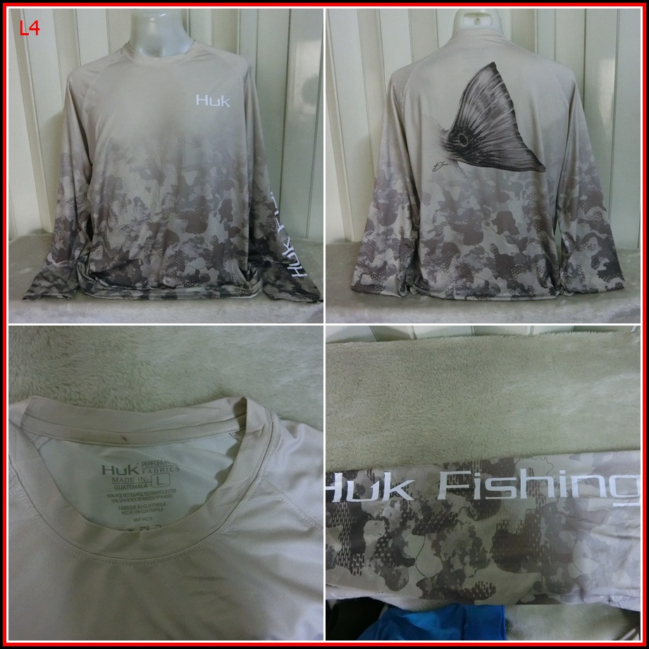L4.เสื้อตกปลา Huk Fishing ใส่ออกทริปกลางแจ้งตกปลา ชนิดเนื้อผ้าบางลื่นๆ ชนิดผ้าแห้งไว  Size XL อก 49 