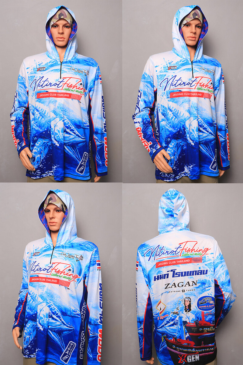 AA06. เสื้อยืดแขนขาว สำหรับกิจกรรมตกปลา มี Hood ในตัว เนื้อผ้าเบา สวมใส่สบาย ขนาดวัดจริงรอบอกกว้าง 4