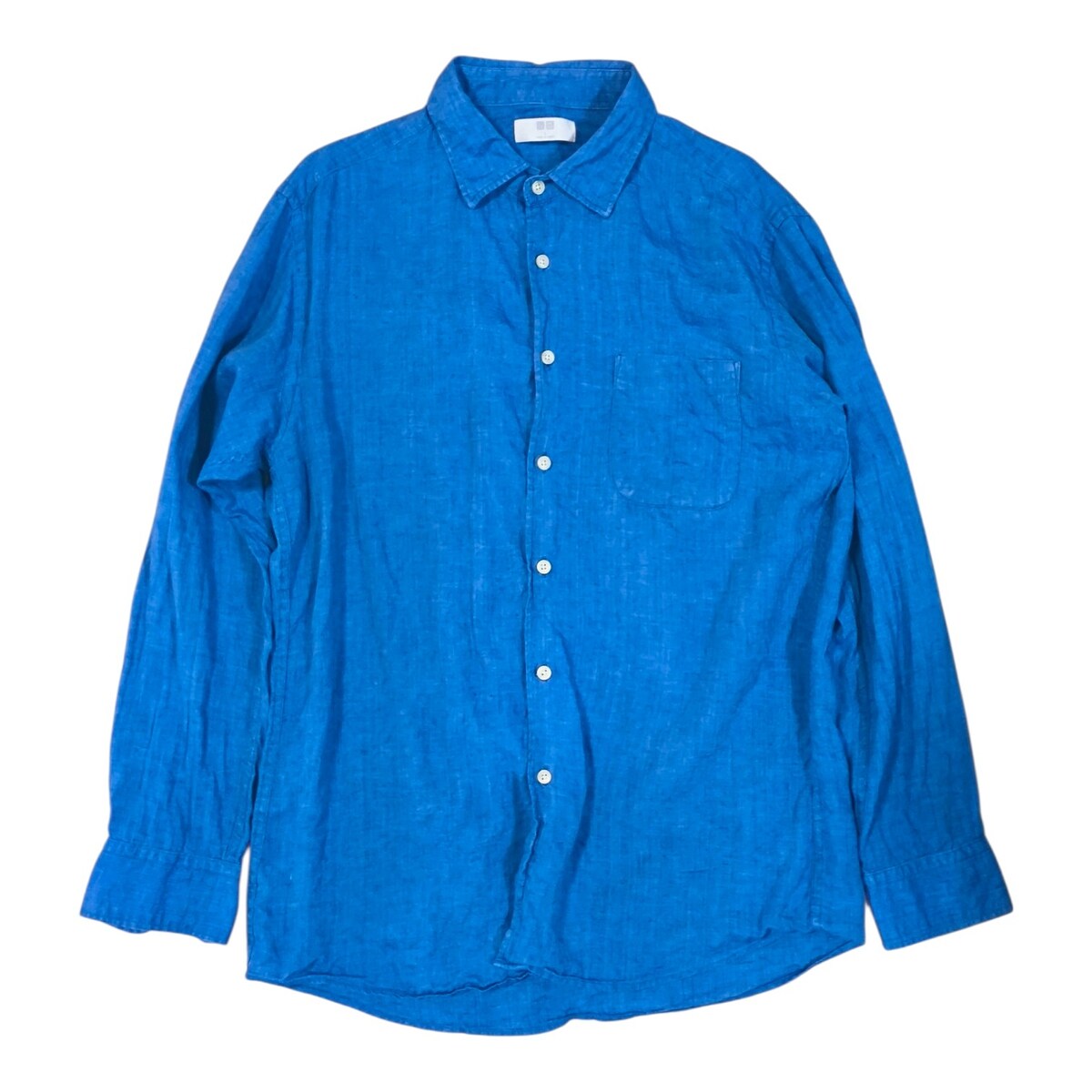เชิ้ต uniqlo ผ้าลินิน สีน้ำเงิน  อก44 นิ้ว ไหล 18.5 นิ้ว