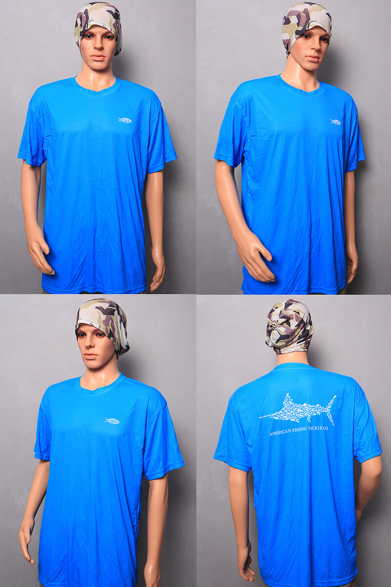 P002. เสื้อยืดแขนสั้น สำหรับกิจกรรมกลางแจ้ง Men's AFTCO American Fishing Tackle 100% Polyester Size 