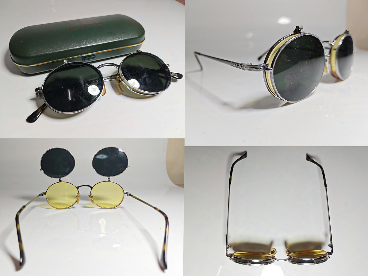 3. กรอบแว่นตาวินเทจทรง Oval  + เลนส์สายตาสั้น + คลิปออนกันแดด ไม่ทราบแบรนด์ 

กรอบแว่นตาโลหะ ไม่ทร