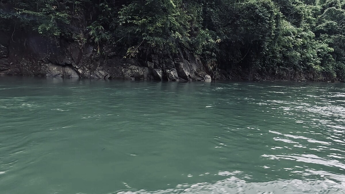 นั่งเรือลึกเข้ามาในลำห้วยพักใหญ่ๆ
กระแสน้ำก็เริ่มไหล สีน้ำใสมากๆ
โชคยังดีที่เมื่อคืนถึงฝนจะลงหนัก